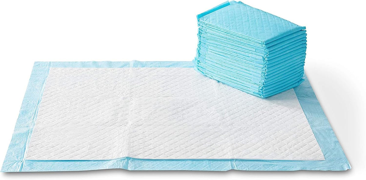 Heavy Duty Dog and Puppy Pee Pads, Leak-Proof 5-Layer Super Absorbent, Quick-Dry Surface for Potty Training and Housebreaking, Giant Size, 27.5 x 44 Inch, Blue & White, 30-Pack