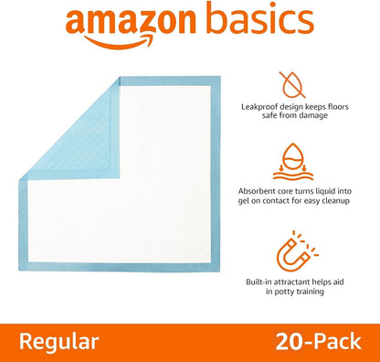 Heavy Duty Dog and Puppy Pee Pads, Leak-Proof 5-Layer Super Absorbent, Quick-Dry Surface for Potty Training and Housebreaking, Giant Size, 27.5 x 44 Inch, Blue & White, 30-Pack
