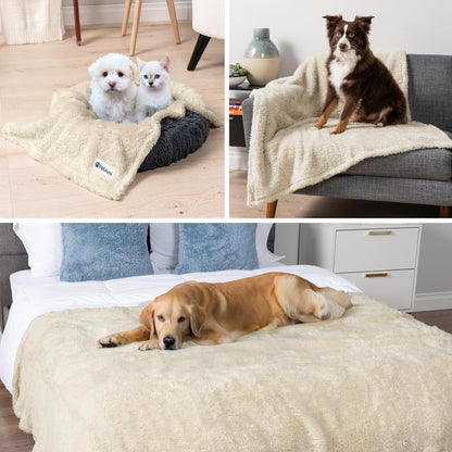 Fluffy Sherpa Waterproof Dog Blanket for Small Pet Cat, 24x32 Blue | Soft & Warm & Washable; Leafproof Couch Sofa Protector for Small Medium Large Pet; Pee Proof Cover for Crate Kennel Car Seat