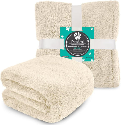 Fluffy Sherpa Waterproof Dog Blanket for Small Pet Cat, 24x32 Blue | Soft & Warm & Washable; Leafproof Couch Sofa Protector for Small Medium Large Pet; Pee Proof Cover for Crate Kennel Car Seat