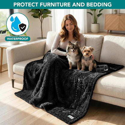 Fluffy Sherpa Waterproof Dog Blanket for Small Pet Cat, 24x32 Blue | Soft & Warm & Washable; Leafproof Couch Sofa Protector for Small Medium Large Pet; Pee Proof Cover for Crate Kennel Car Seat