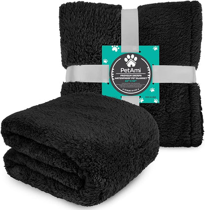 Fluffy Sherpa Waterproof Dog Blanket for Small Pet Cat, 24x32 Blue | Soft & Warm & Washable; Leafproof Couch Sofa Protector for Small Medium Large Pet; Pee Proof Cover for Crate Kennel Car Seat