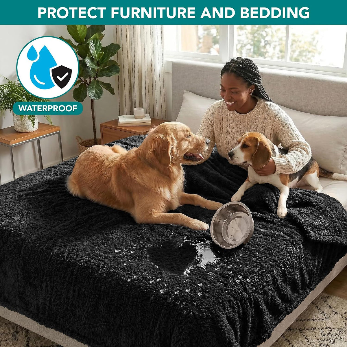 Fluffy Sherpa Waterproof Dog Blanket for Small Pet Cat, 24x32 Blue | Soft & Warm & Washable; Leafproof Couch Sofa Protector for Small Medium Large Pet; Pee Proof Cover for Crate Kennel Car Seat
