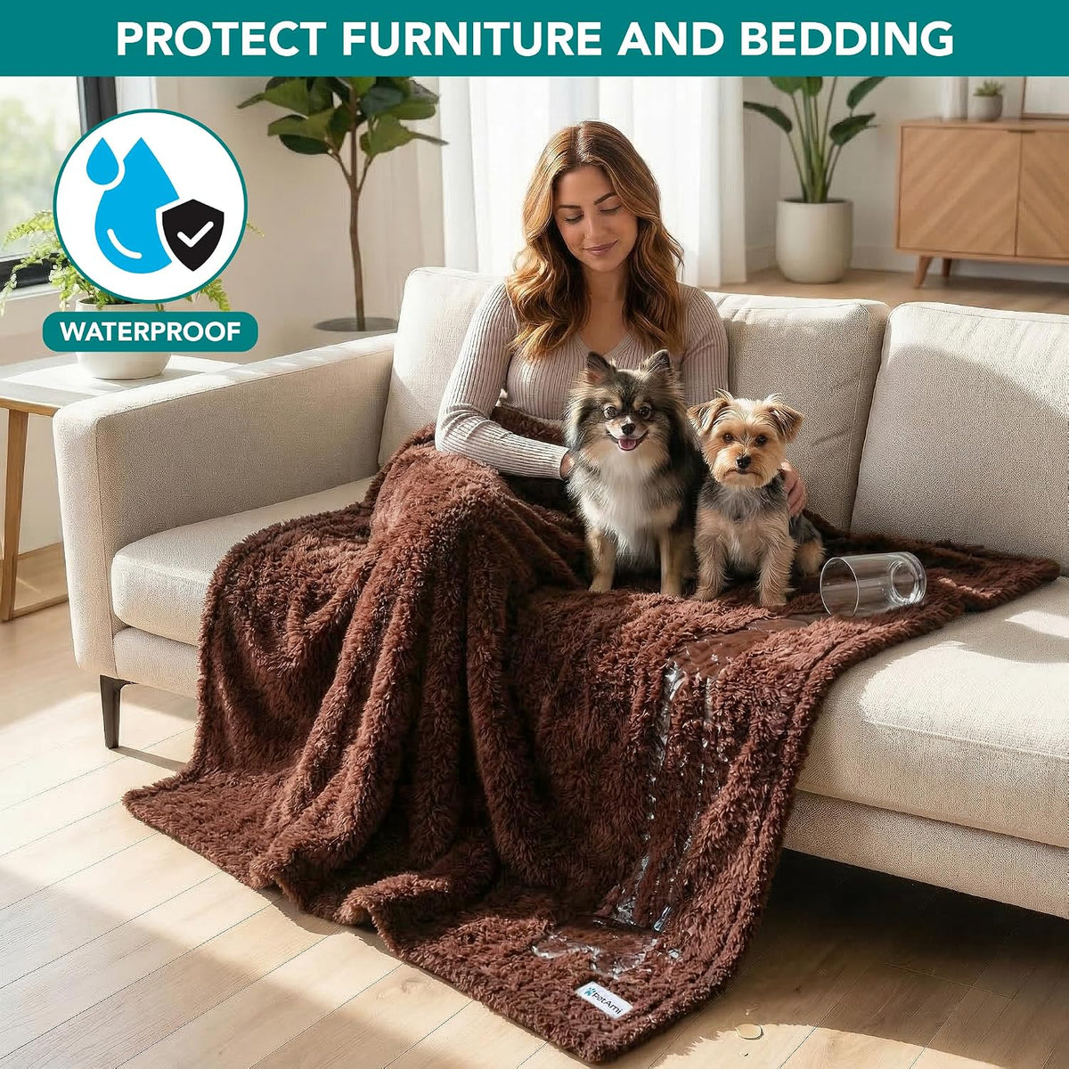 Fluffy Sherpa Waterproof Dog Blanket for Small Pet Cat, 24x32 Blue | Soft & Warm & Washable; Leafproof Couch Sofa Protector for Small Medium Large Pet; Pee Proof Cover for Crate Kennel Car Seat