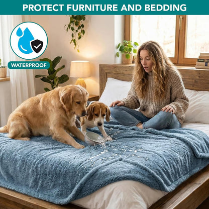 Fluffy Sherpa Waterproof Dog Blanket for Small Pet Cat, 24x32 Blue | Soft & Warm & Washable; Leafproof Couch Sofa Protector for Small Medium Large Pet; Pee Proof Cover for Crate Kennel Car Seat