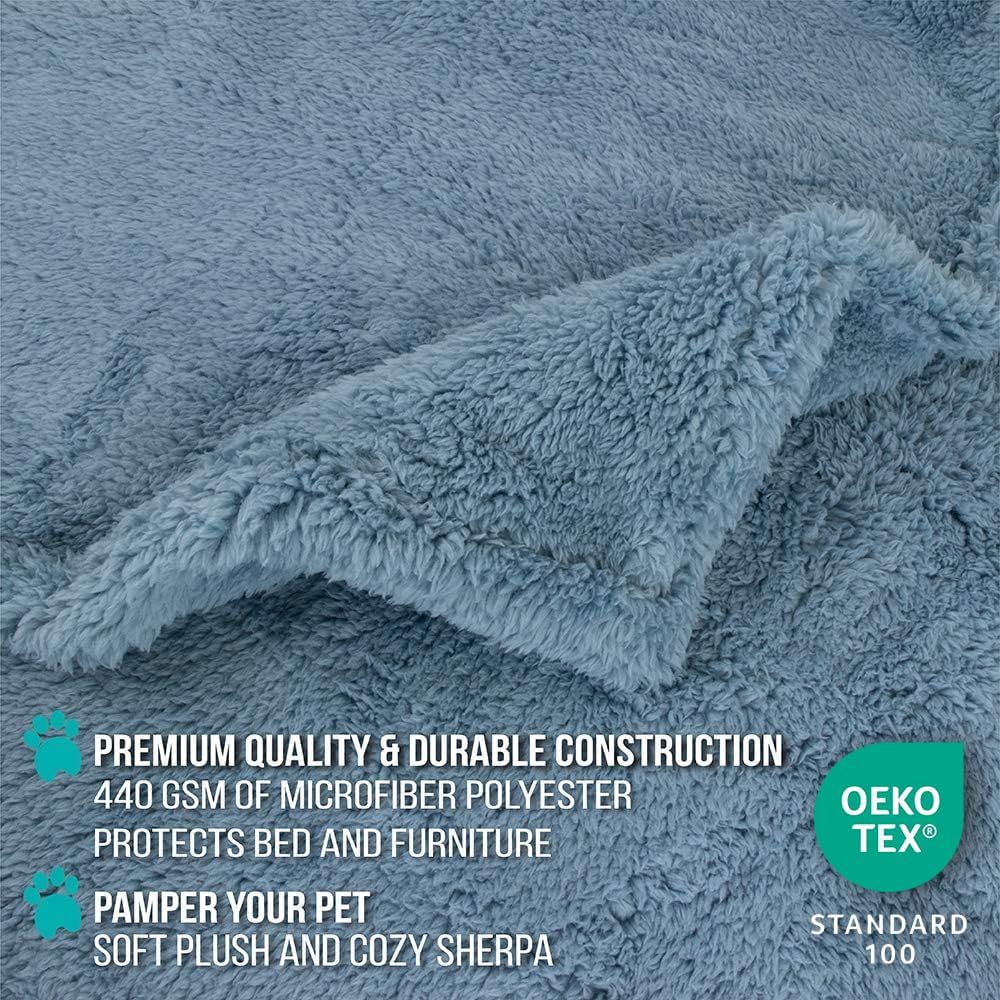 Fluffy Sherpa Waterproof Dog Blanket for Small Pet Cat, 24x32 Blue | Soft & Warm & Washable; Leafproof Couch Sofa Protector for Small Medium Large Pet; Pee Proof Cover for Crate Kennel Car Seat