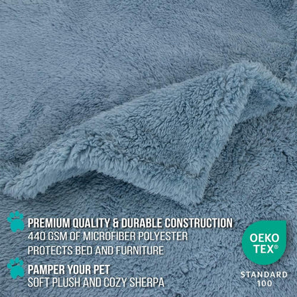 Fluffy Sherpa Waterproof Dog Blanket for Small Pet Cat, 24x32 Blue | Soft & Warm & Washable; Leafproof Couch Sofa Protector for Small Medium Large Pet; Pee Proof Cover for Crate Kennel Car Seat