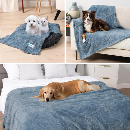 Fluffy Sherpa Waterproof Dog Blanket for Small Pet Cat, 24x32 Blue | Soft & Warm & Washable; Leafproof Couch Sofa Protector for Small Medium Large Pet; Pee Proof Cover for Crate Kennel Car Seat