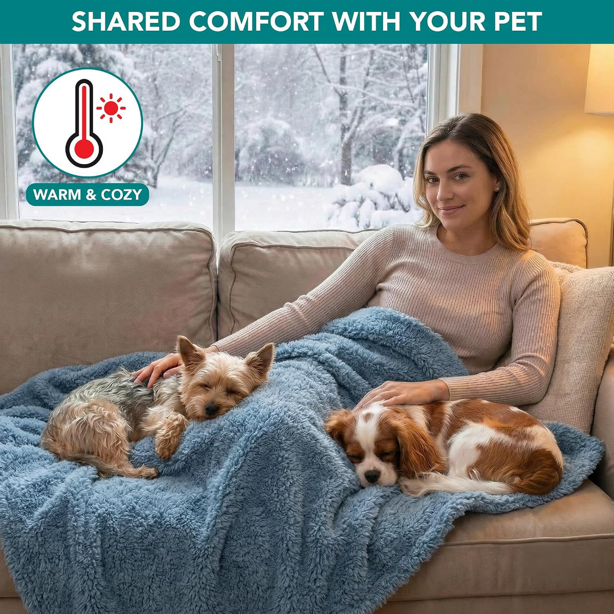 Fluffy Sherpa Waterproof Dog Blanket for Small Pet Cat, 24x32 Blue | Soft & Warm & Washable; Leafproof Couch Sofa Protector for Small Medium Large Pet; Pee Proof Cover for Crate Kennel Car Seat