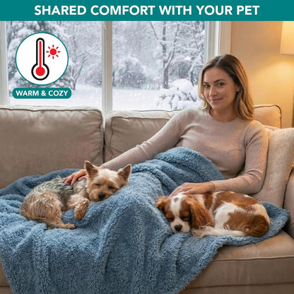 Fluffy Sherpa Waterproof Dog Blanket for Small Pet Cat, 24x32 Blue | Soft & Warm & Washable; Leafproof Couch Sofa Protector for Small Medium Large Pet; Pee Proof Cover for Crate Kennel Car Seat