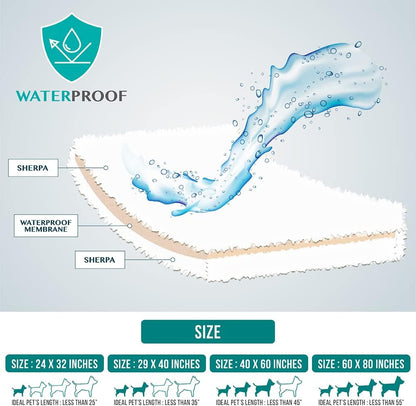 Fluffy Sherpa Waterproof Dog Blanket for Small Pet Cat, 24x32 Blue | Soft & Warm & Washable; Leafproof Couch Sofa Protector for Small Medium Large Pet; Pee Proof Cover for Crate Kennel Car Seat
