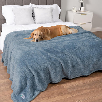 Fluffy Sherpa Waterproof Dog Blanket for Small Pet Cat, 24x32 Blue | Soft & Warm & Washable; Leafproof Couch Sofa Protector for Small Medium Large Pet; Pee Proof Cover for Crate Kennel Car Seat