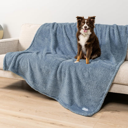 Fluffy Sherpa Waterproof Dog Blanket for Small Pet Cat, 24x32 Blue | Soft & Warm & Washable; Leafproof Couch Sofa Protector for Small Medium Large Pet; Pee Proof Cover for Crate Kennel Car Seat