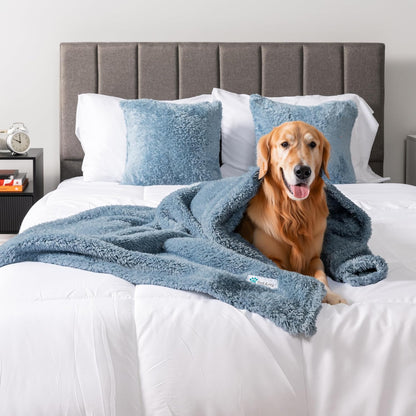 Fluffy Sherpa Waterproof Dog Blanket for Small Pet Cat, 24x32 Blue | Soft & Warm & Washable; Leafproof Couch Sofa Protector for Small Medium Large Pet; Pee Proof Cover for Crate Kennel Car Seat