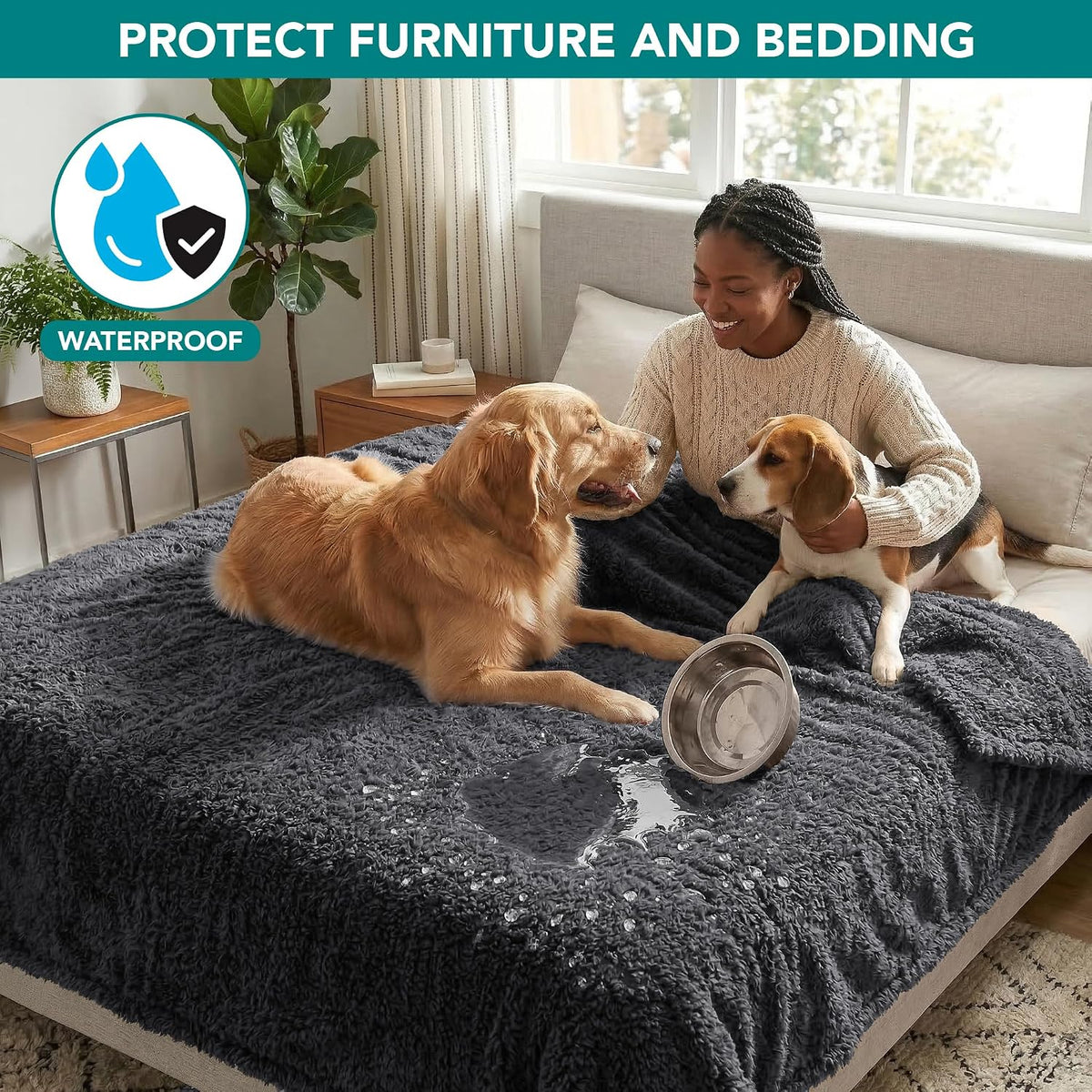 Fluffy Sherpa Waterproof Dog Blanket for Small Pet Cat, 24x32 Blue | Soft & Warm & Washable; Leafproof Couch Sofa Protector for Small Medium Large Pet; Pee Proof Cover for Crate Kennel Car Seat