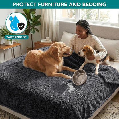 Fluffy Sherpa Waterproof Dog Blanket for Small Pet Cat, 24x32 Blue | Soft & Warm & Washable; Leafproof Couch Sofa Protector for Small Medium Large Pet; Pee Proof Cover for Crate Kennel Car Seat