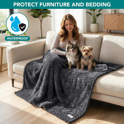 Fluffy Sherpa Waterproof Dog Blanket for Small Pet Cat, 24x32 Blue | Soft & Warm & Washable; Leafproof Couch Sofa Protector for Small Medium Large Pet; Pee Proof Cover for Crate Kennel Car Seat