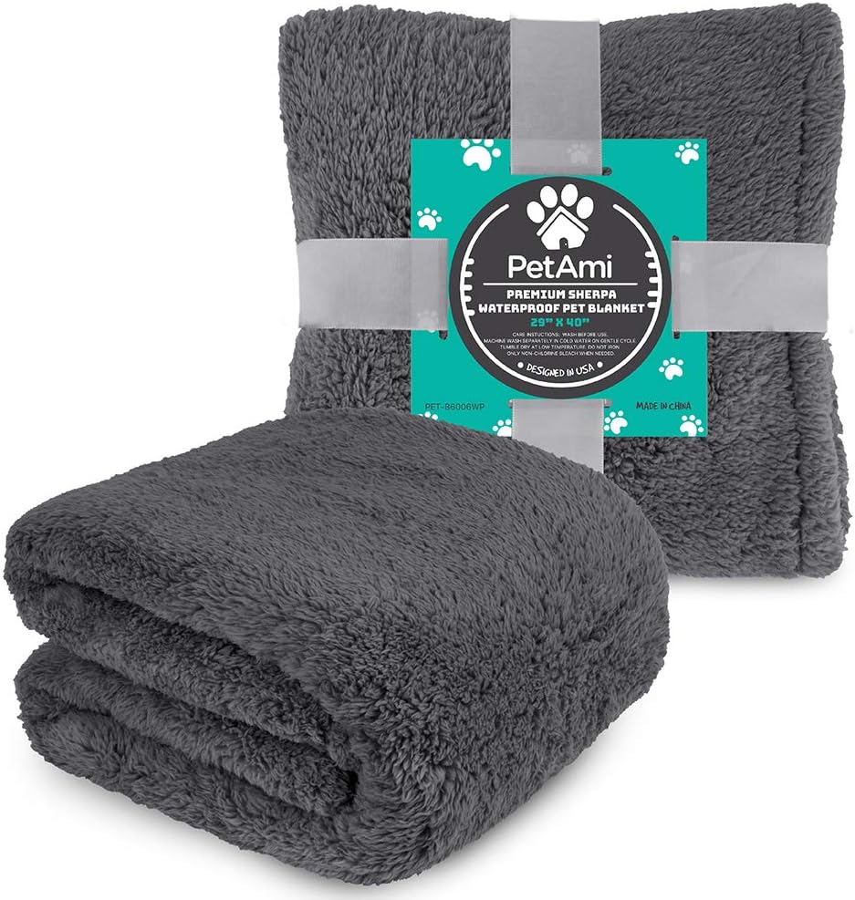 Fluffy Sherpa Waterproof Dog Blanket for Small Pet Cat, 24x32 Blue | Soft & Warm & Washable; Leafproof Couch Sofa Protector for Small Medium Large Pet; Pee Proof Cover for Crate Kennel Car Seat