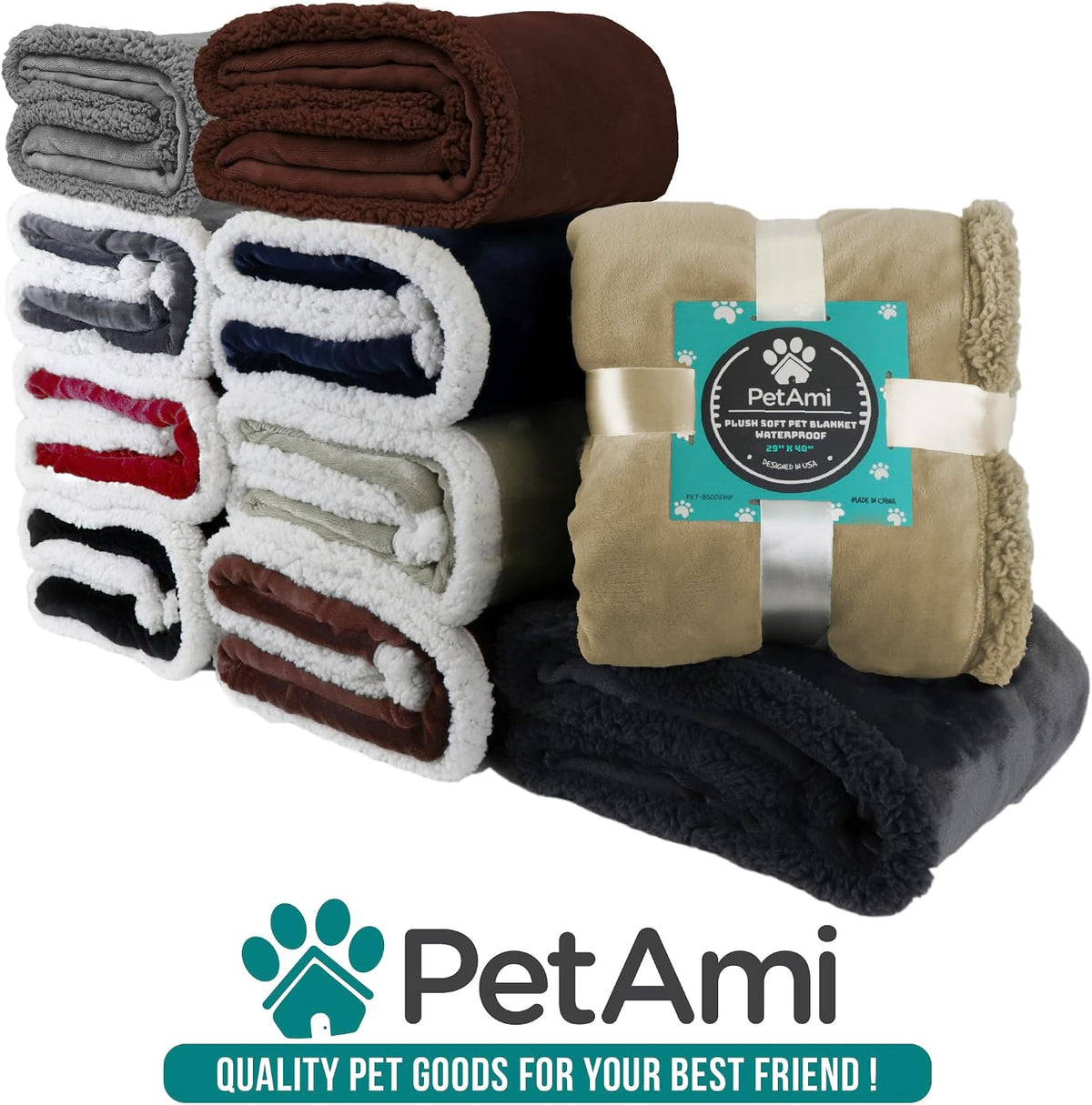 Fluffy Sherpa Waterproof Dog Blanket for Small Pet Cat, 24x32 Blue | Soft & Warm & Washable; Leafproof Couch Sofa Protector for Small Medium Large Pet; Pee Proof Cover for Crate Kennel Car Seat