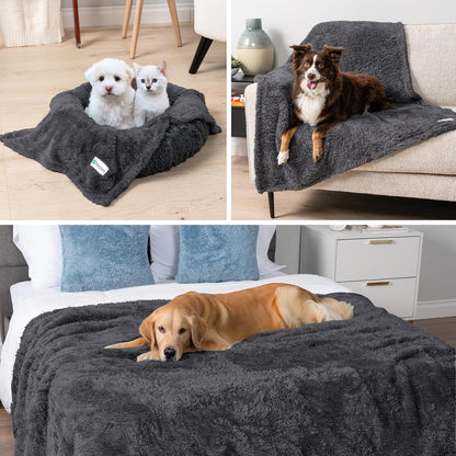 Fluffy Sherpa Waterproof Dog Blanket for Small Pet Cat, 24x32 Blue | Soft & Warm & Washable; Leafproof Couch Sofa Protector for Small Medium Large Pet; Pee Proof Cover for Crate Kennel Car Seat