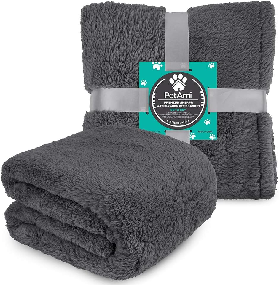 Fluffy Sherpa Waterproof Dog Blanket for Small Pet Cat, 24x32 Blue | Soft & Warm & Washable; Leafproof Couch Sofa Protector for Small Medium Large Pet; Pee Proof Cover for Crate Kennel Car Seat