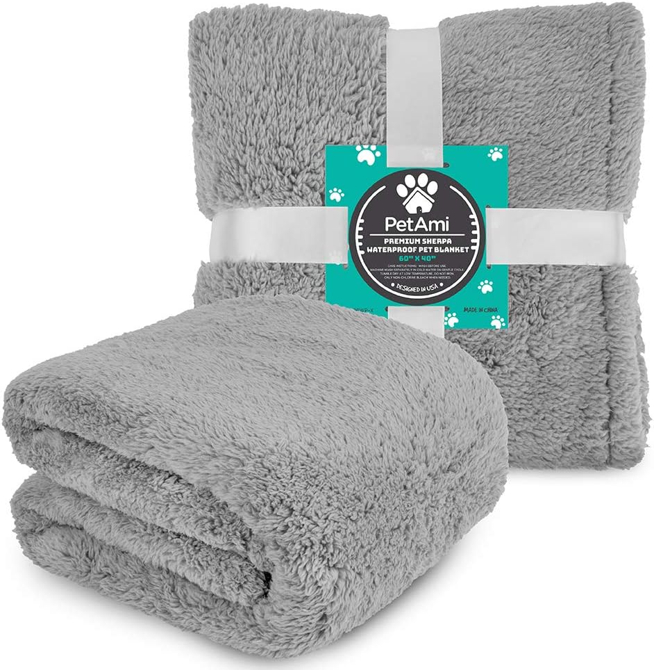 Fluffy Sherpa Waterproof Dog Blanket for Small Pet Cat, 24x32 Blue | Soft & Warm & Washable; Leafproof Couch Sofa Protector for Small Medium Large Pet; Pee Proof Cover for Crate Kennel Car Seat