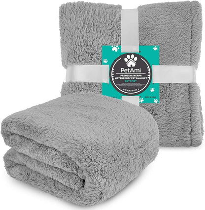 Fluffy Sherpa Waterproof Dog Blanket for Small Pet Cat, 24x32 Blue | Soft & Warm & Washable; Leafproof Couch Sofa Protector for Small Medium Large Pet; Pee Proof Cover for Crate Kennel Car Seat