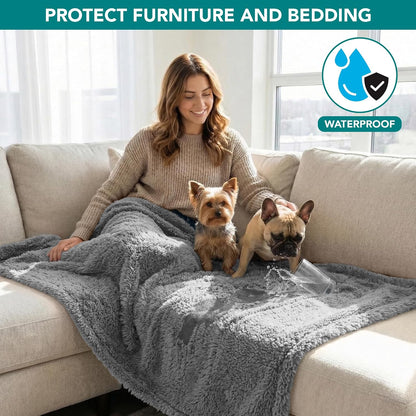 Fluffy Sherpa Waterproof Dog Blanket for Small Pet Cat, 24x32 Blue | Soft & Warm & Washable; Leafproof Couch Sofa Protector for Small Medium Large Pet; Pee Proof Cover for Crate Kennel Car Seat