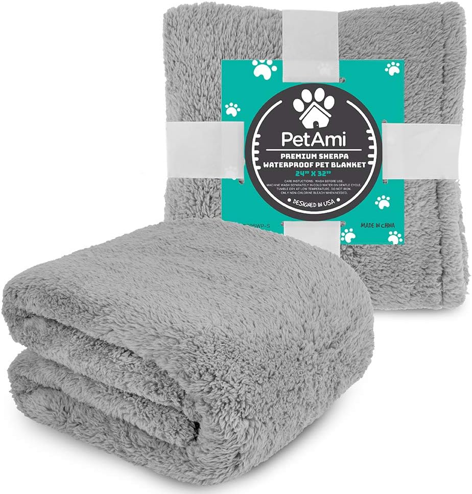 Fluffy Sherpa Waterproof Dog Blanket for Small Pet Cat, 24x32 Blue | Soft & Warm & Washable; Leafproof Couch Sofa Protector for Small Medium Large Pet; Pee Proof Cover for Crate Kennel Car Seat