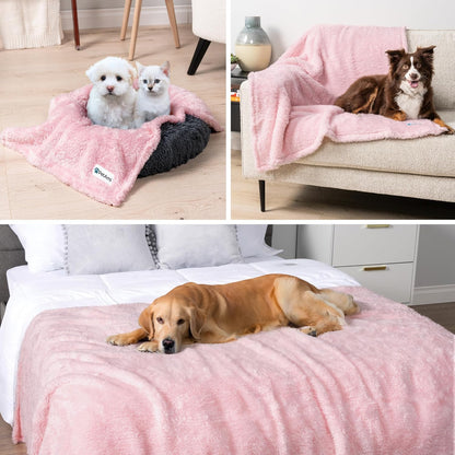 Fluffy Sherpa Waterproof Dog Blanket for Small Pet Cat, 24x32 Blue | Soft & Warm & Washable; Leafproof Couch Sofa Protector for Small Medium Large Pet; Pee Proof Cover for Crate Kennel Car Seat