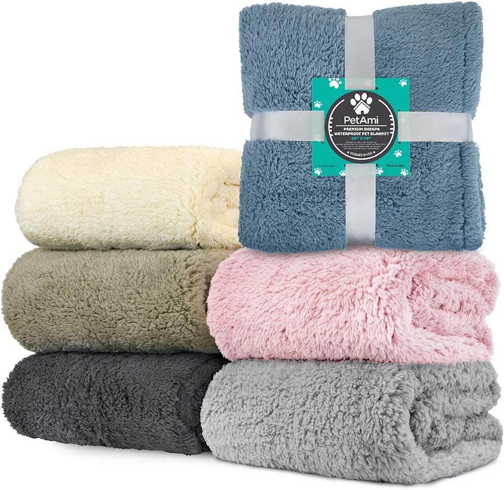 Fluffy Sherpa Waterproof Dog Blanket for Small Pet Cat, 24x32 Blue | Soft & Warm & Washable; Leafproof Couch Sofa Protector for Small Medium Large Pet; Pee Proof Cover for Crate Kennel Car Seat