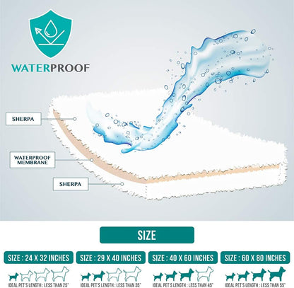Fluffy Sherpa Waterproof Dog Blanket for Small Pet Cat, 24x32 Blue | Soft & Warm & Washable; Leafproof Couch Sofa Protector for Small Medium Large Pet; Pee Proof Cover for Crate Kennel Car Seat