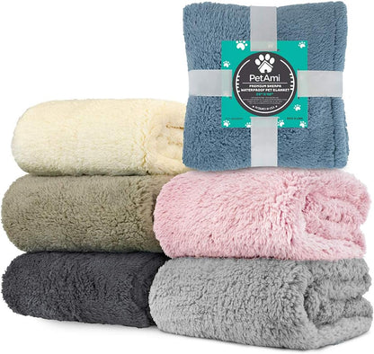 Fluffy Sherpa Waterproof Dog Blanket for Small Pet Cat, 24x32 Blue | Soft & Warm & Washable; Leafproof Couch Sofa Protector for Small Medium Large Pet; Pee Proof Cover for Crate Kennel Car Seat