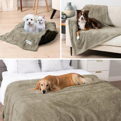 Fluffy Sherpa Waterproof Dog Blanket for Small Pet Cat, 24x32 Blue | Soft & Warm & Washable; Leafproof Couch Sofa Protector for Small Medium Large Pet; Pee Proof Cover for Crate Kennel Car Seat