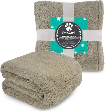 Fluffy Sherpa Waterproof Dog Blanket for Small Pet Cat, 24x32 Blue | Soft & Warm & Washable; Leafproof Couch Sofa Protector for Small Medium Large Pet; Pee Proof Cover for Crate Kennel Car Seat