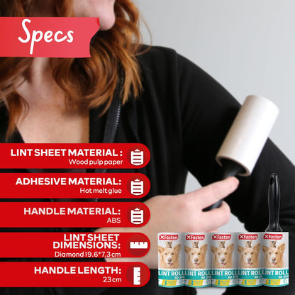 Pet Hair Lint Roller, 450 Sheets Furniture Lint Rollers for Pet Hair, 1 Heavy Duty Lint Roller for Clothes + 5 Sticky Lint Rollers Refills - Xfasten