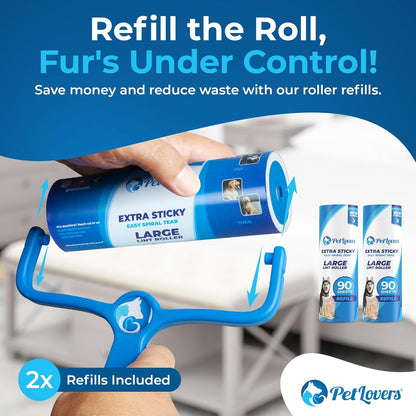 PetLovers Extra Sticky Lint Roller Mega Value Set 900 Sheets for Pet Hair Removal and Clothes, Dog and Cat Lint Remover, 10 Pack