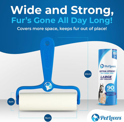 PetLovers Extra Sticky Lint Roller Mega Value Set 900 Sheets for Pet Hair Removal and Clothes, Dog and Cat Lint Remover, 10 Pack