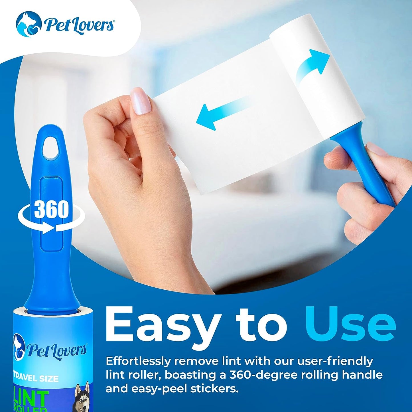 PetLovers Extra Sticky Lint Roller Mega Value Set 900 Sheets for Pet Hair Removal and Clothes, Dog and Cat Lint Remover, 10 Pack