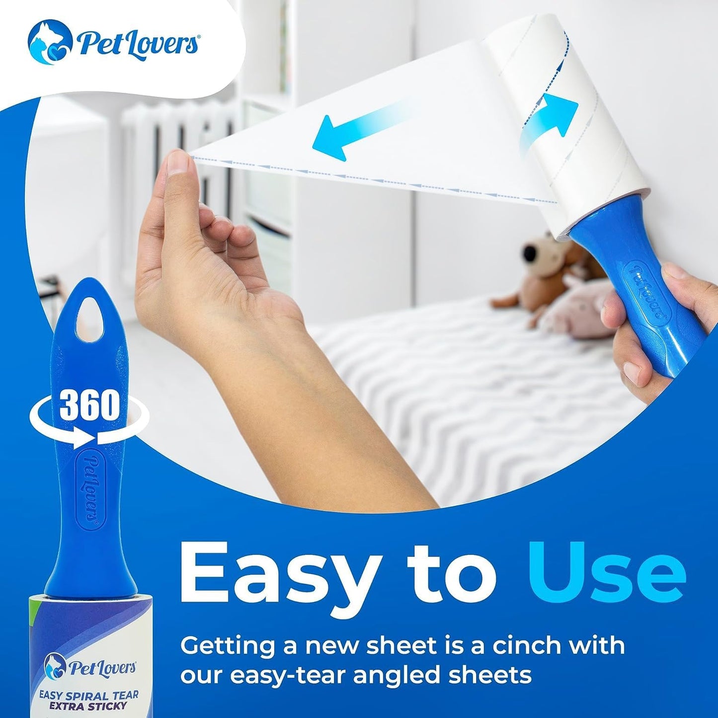 PetLovers Extra Sticky Lint Roller Mega Value Set 900 Sheets for Pet Hair Removal and Clothes, Dog and Cat Lint Remover, 10 Pack