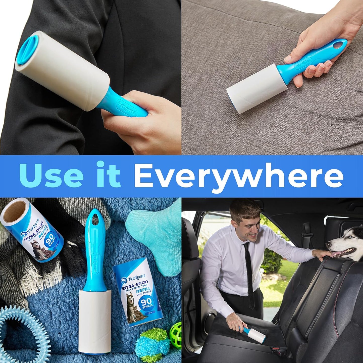 PetLovers Extra Sticky Lint Roller Mega Value Set 900 Sheets for Pet Hair Removal and Clothes, Dog and Cat Lint Remover, 10 Pack