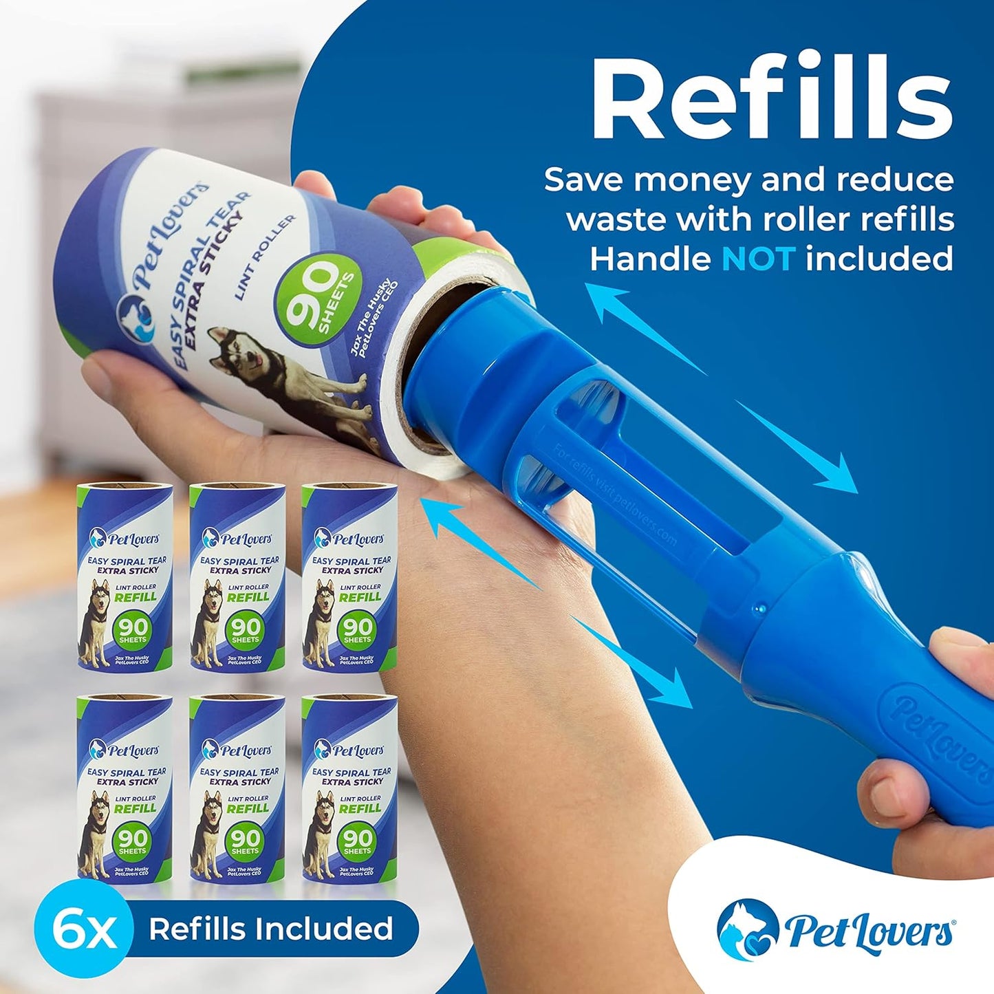 PetLovers Extra Sticky Lint Roller Mega Value Set 900 Sheets for Pet Hair Removal and Clothes, Dog and Cat Lint Remover, 10 Pack