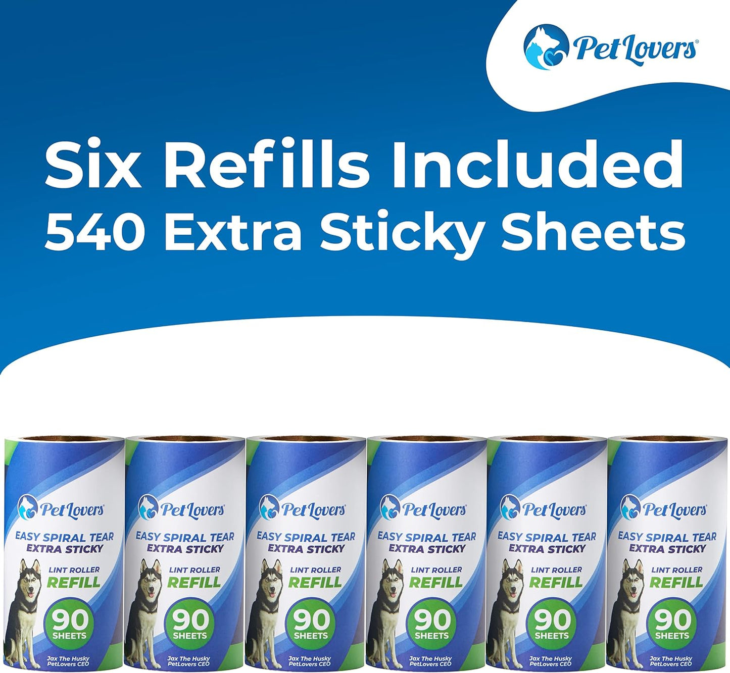 PetLovers Extra Sticky Lint Roller Mega Value Set 900 Sheets for Pet Hair Removal and Clothes, Dog and Cat Lint Remover, 10 Pack