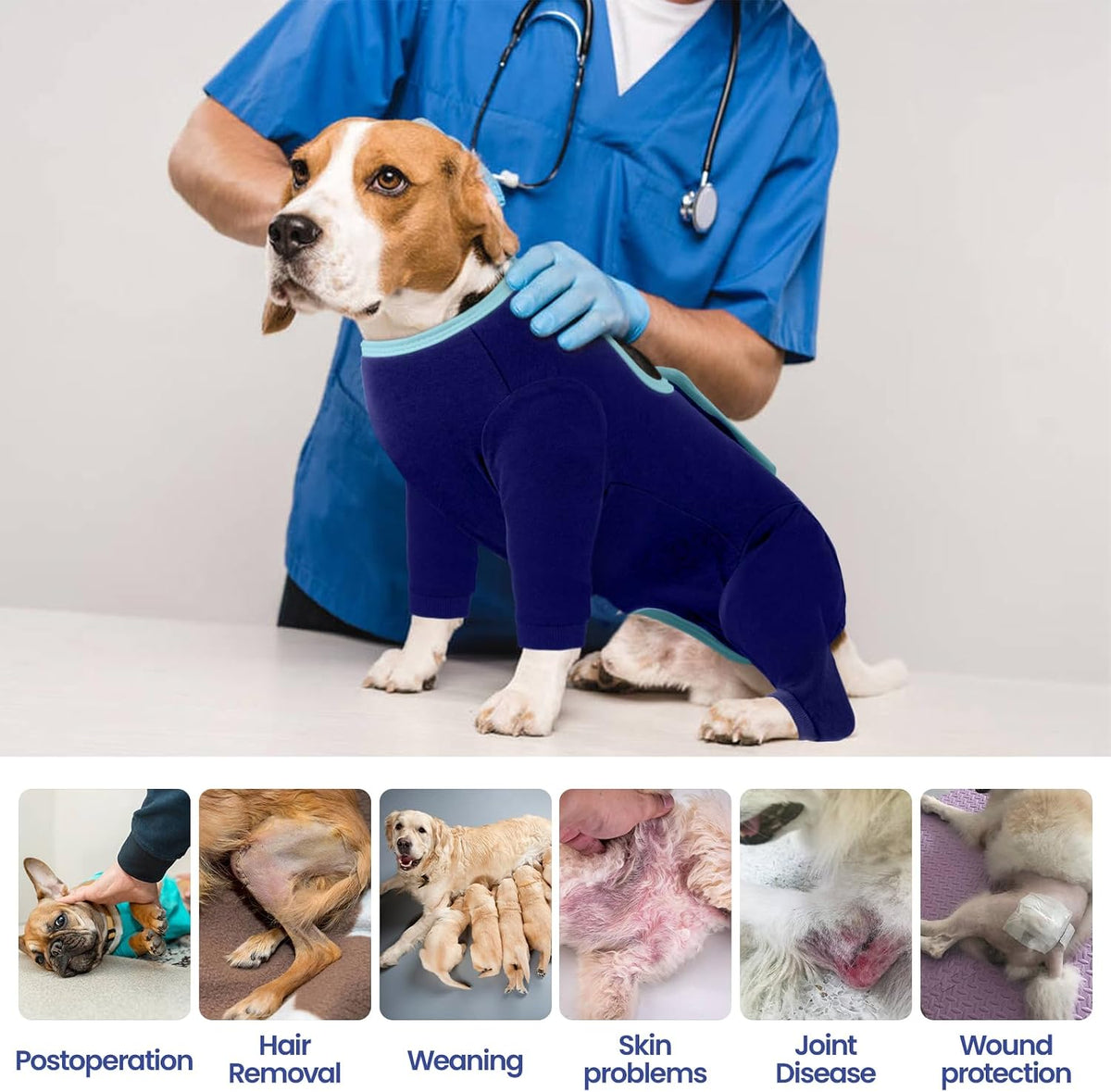 Dog Surgery Recovery Suit, Long Sleeve Post Surgery Dog Onesie for Wound Protection, E-Collar Alternative Anti-Licking & Shedding Control, Soft Surgical Body Suit for Small Medium Large Dogs