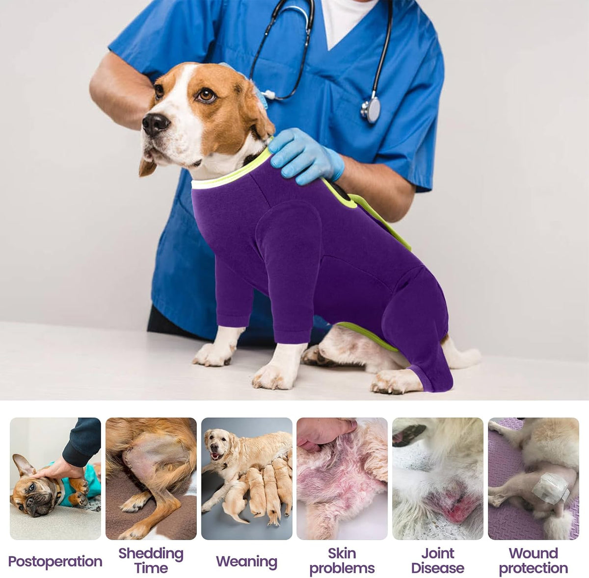 Dog Surgery Recovery Suit, Long Sleeve Post Surgery Dog Onesie for Wound Protection, E-Collar Alternative Anti-Licking & Shedding Control, Soft Surgical Body Suit for Small Medium Large Dogs