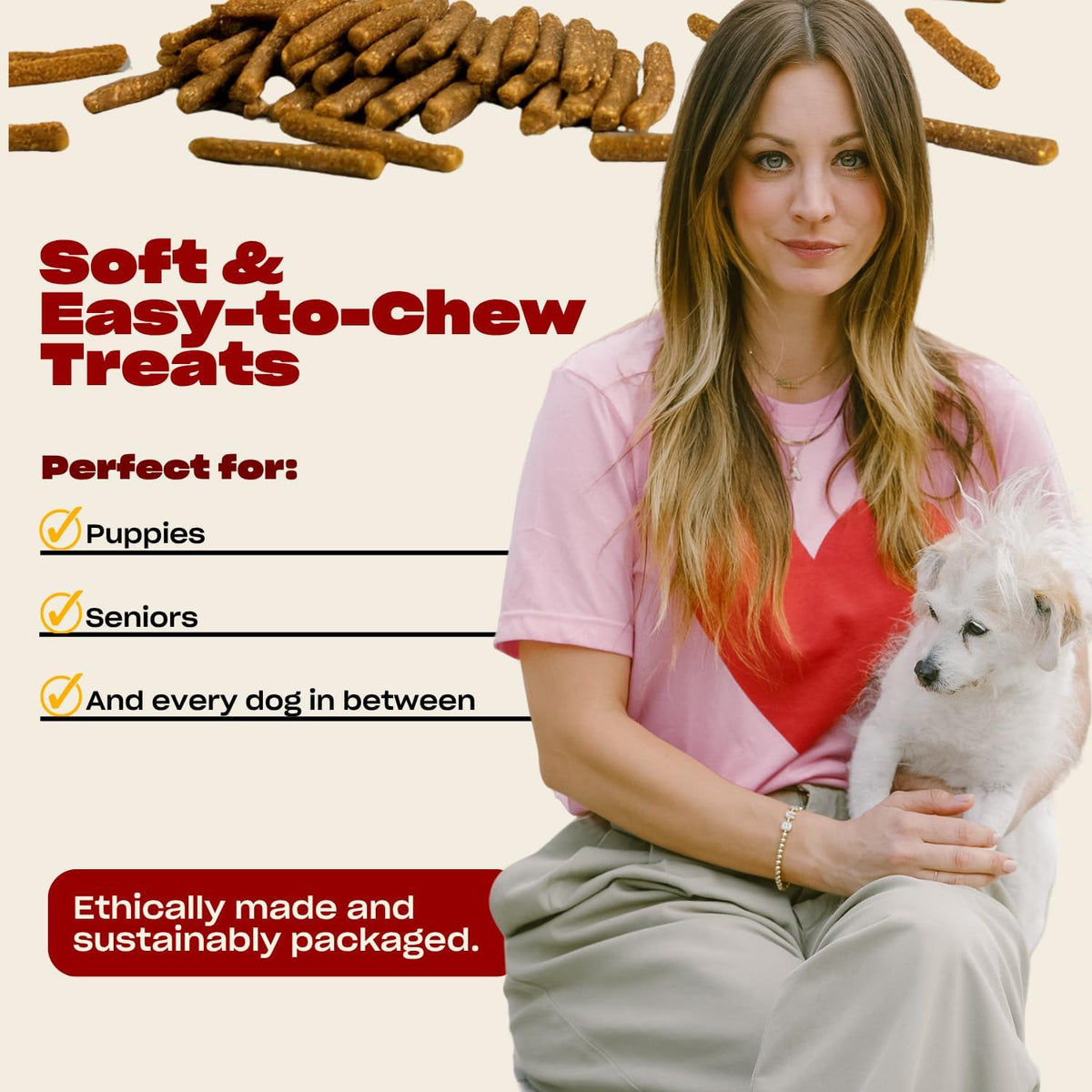 ! Soft Beef Jerky Dog Treats, Free-Range Beef, 6 oz