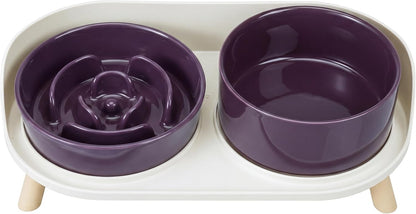 Elevated Slow Feeder Dog Bowls with Splash Proof Stand, Slow Eating 5X | 6.5″ Dog Slow Feeding Bowls & 6.1″ Dog Food Dish, Non-Slip Raised Food and Water Bowl Set for Small and Medium Breeds, White