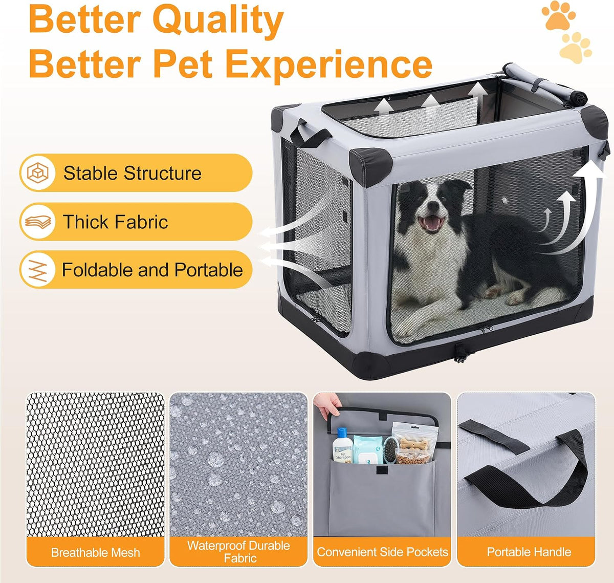 Soft Cat Carrier 36 Inch, Foldable Large Dog Crate Kennel
