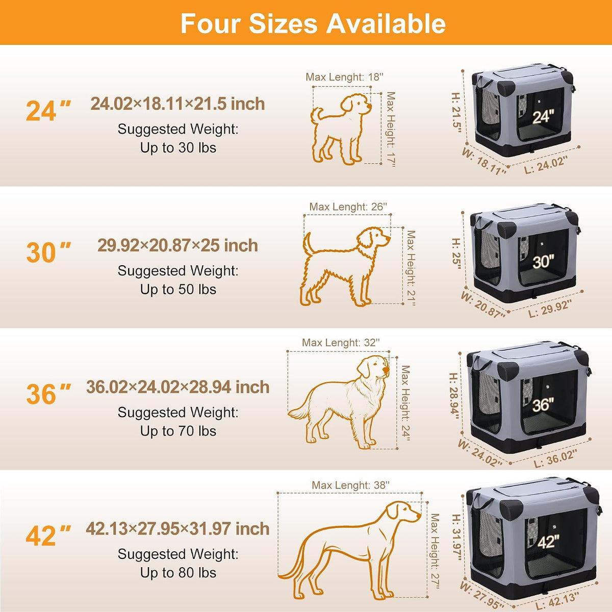 Soft Cat Carrier 36 Inch, Foldable Large Dog Crate Kennel