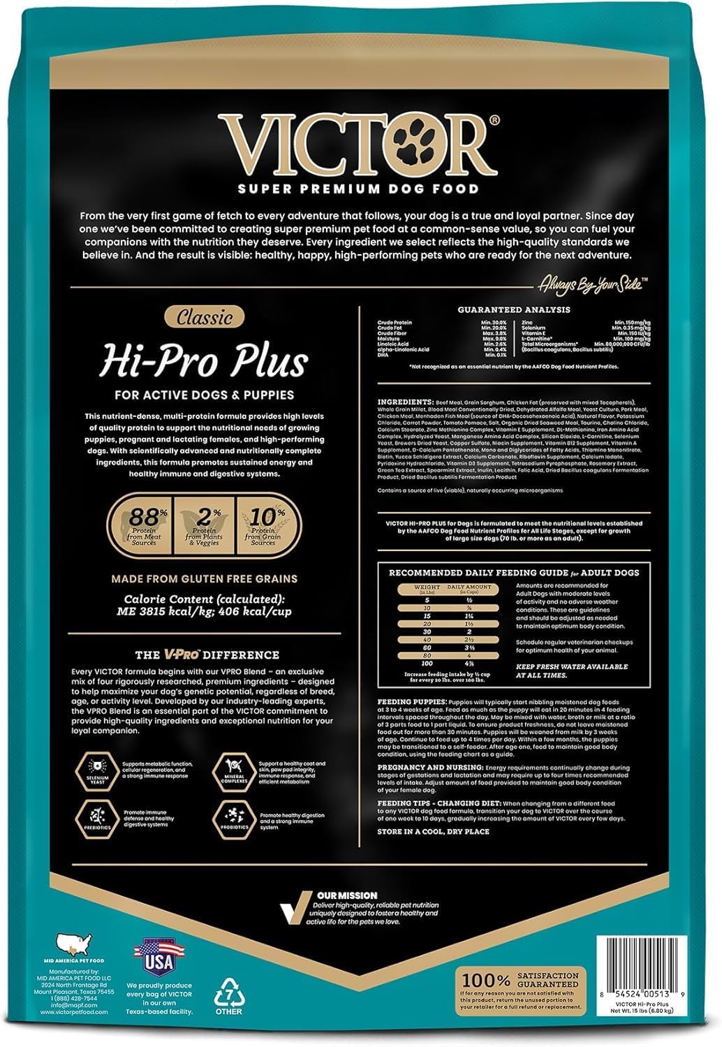Hi-Pro Plus Dry Dog Food - High Protein Gluten Free Dry Kibble, 5lb